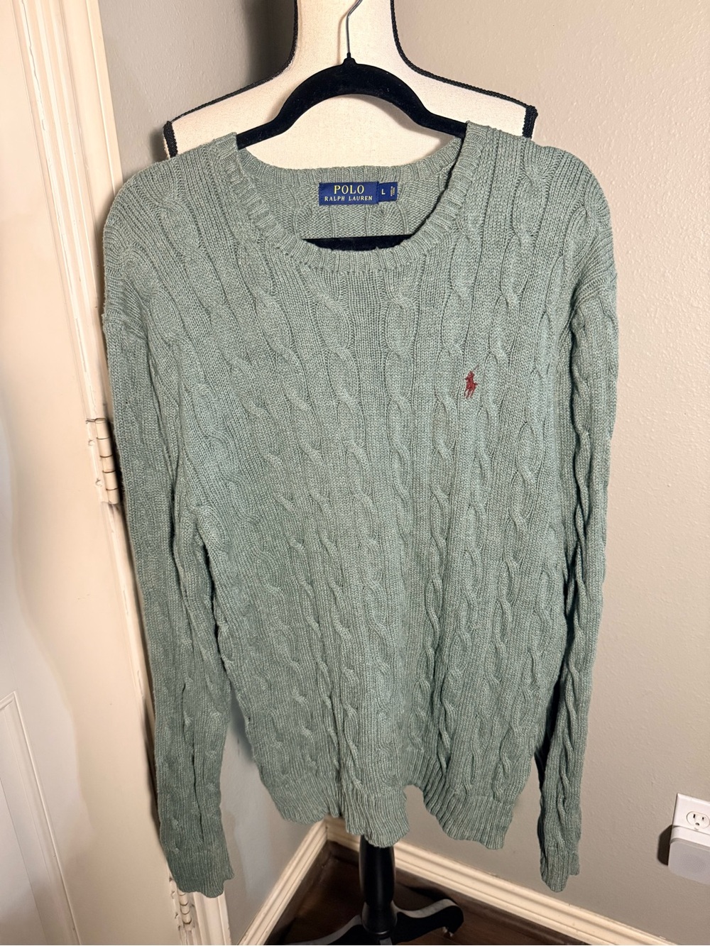 Polo by Ralph Lauren Crewneck Cable Knit Sweater in Sage